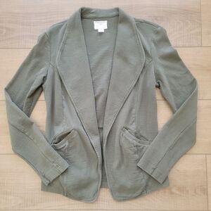 Caslon Women's XS knit sweater blazer with a drape collar in olive green.